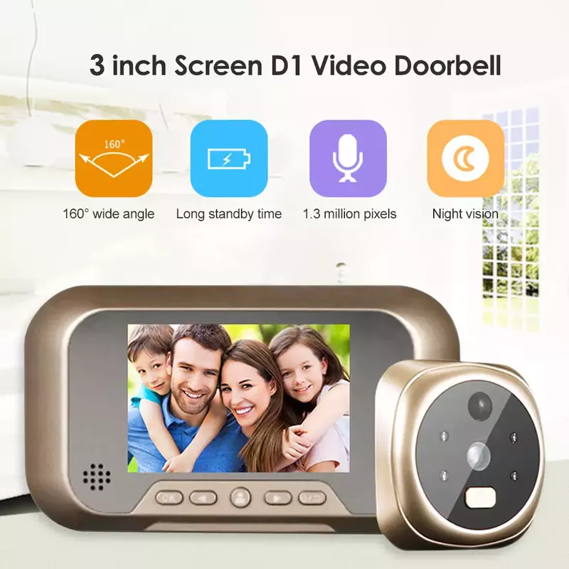 Smart Doorbell Camera LCD Screen Electronic Night Vision Motion Detection Peephole Video Home Security Digital Viewer Door Bell