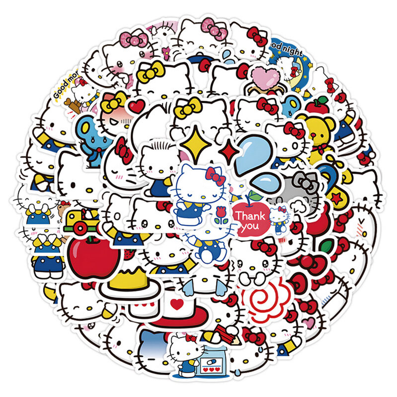 Autocollants de dessin animé Hello Kitty Anime pour enfants, décalcomanies graffiti pour filles Kawaii, autocollant de décoration pour ordinateur portable, jouet mignon, 10 pièces, 30 pièces, 50 pièces, 120 pièces