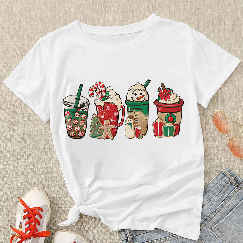 Boże narodzenie graficzne koszulki odzież damska Harajuku Snowman Ice Drinks wygodne i miękkie moda damska Outdoor 2022 Yeskuni