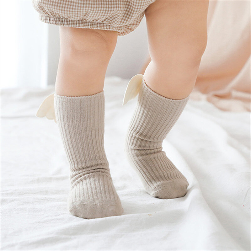Leuke Engel Vleugel Baby Sokken Anti Slip Zachte Effen Kleur Voor Pasgeboren Baby Peuter Katoen Floor Sokken Herfst Ademend Kids sokken