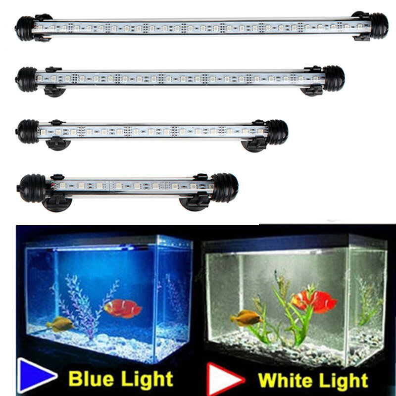 Luces LED impermeable para acuario, barra de luces, azul, blanco,19/29/39/49 cm, sumergible, lámpara de clip subacuática, decoración acuática, EU