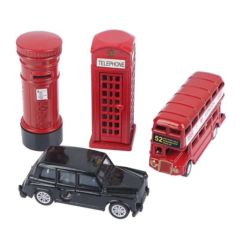 Antik Inggris Eropa Model Bus Miniatur Merah Hijau Rautan Pensil London Logam Retro Dekorasi Rumah Antik Mainan Anak-anak