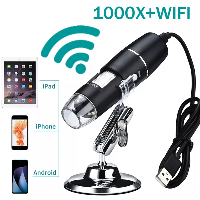 1600X 1000X Wi-Fi электронные портативные цифровые USB-интерфейсы электронные стереомикроскопы 8 светодиодных кронштейнов для Android IOS ПК