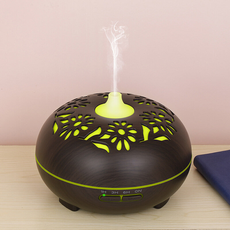 Essential oil Diffuser Ultrasonic Air Humidifier Color LED Lamp 500ML Wood Grain Carved Electric Aromatherapy Diffusor for Home