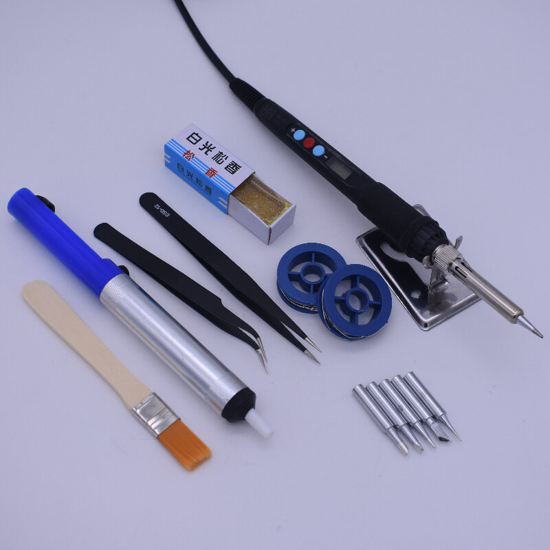 Kit de soldador elétrico 60w com temperatura ajustável, estação de solda, kit de ferramentas de reparo com pontas de calor