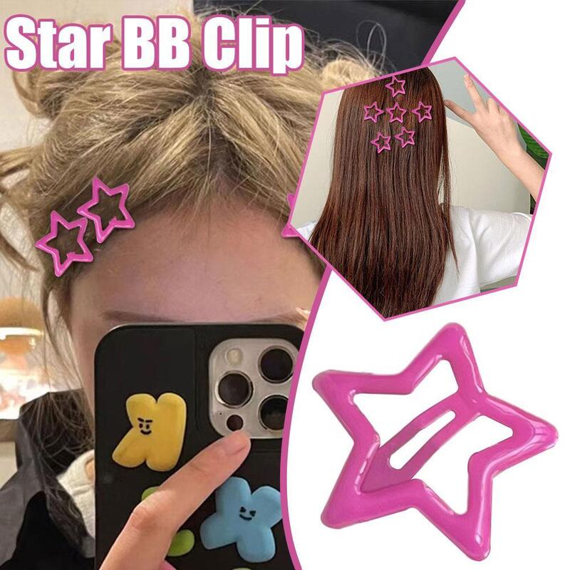 10PCS BB Star Snap Hairpins Vermelho Bonito Meninas Mulheres Simples Metal Barrettes Headdress Hair Jewelry Acessórios