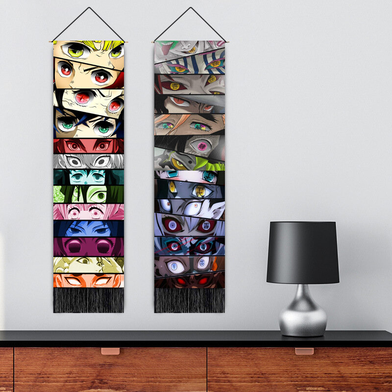 Pinturas de desplazamiento impresas de Naruto Sharingan, serie de dibujos animados de Ojos de Demon Slayer, tapiz, decoración del hogar, pintura colgante de borlas