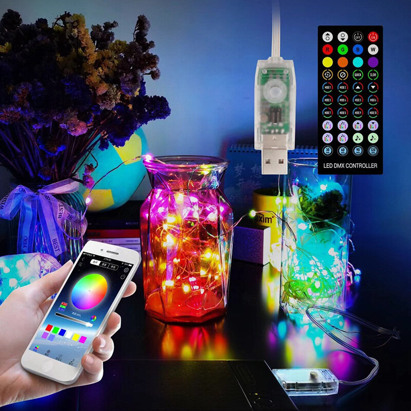 Cadena de lámpara mágica RGB de alambre de cobre colorido, lámpara para correr, impermeable, Control de punto, decoración de agua, aplicación Bluetooth, nueva