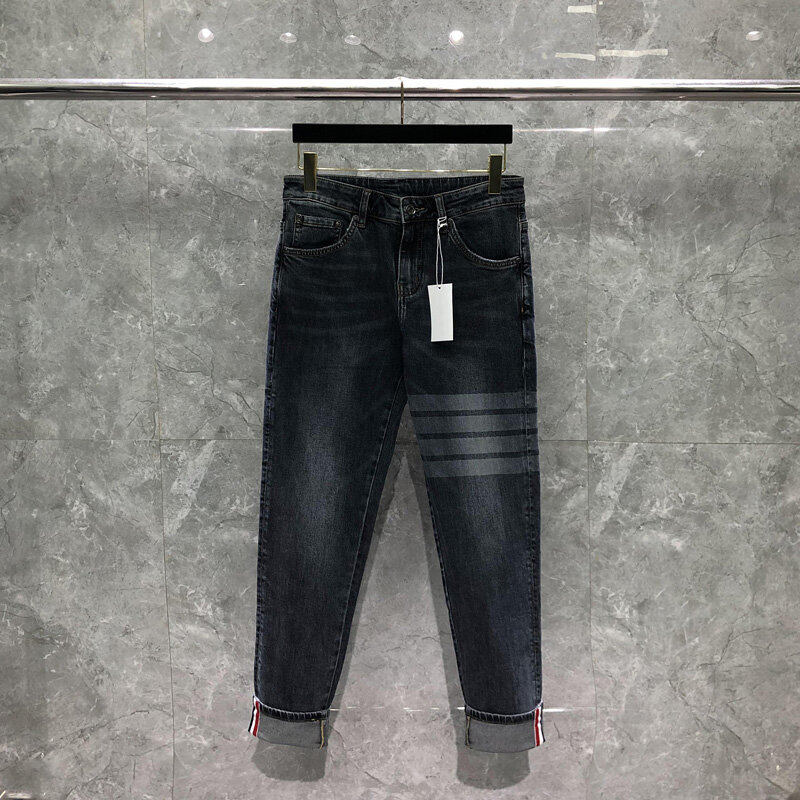 TB THOM-pantalones vaqueros elásticos para hombre, Jeans clásicos de Diseño a rayas, informales, ajustados, para primavera y otoño