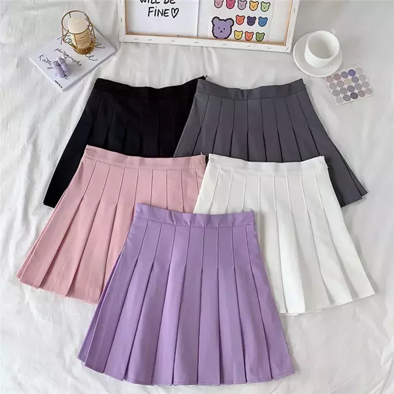 Falda negra de cintura alta para mujer, falda gótica antideslumbrante plisada de línea A, Falda corta púrpura Ins Tide Ulzzang, 2021