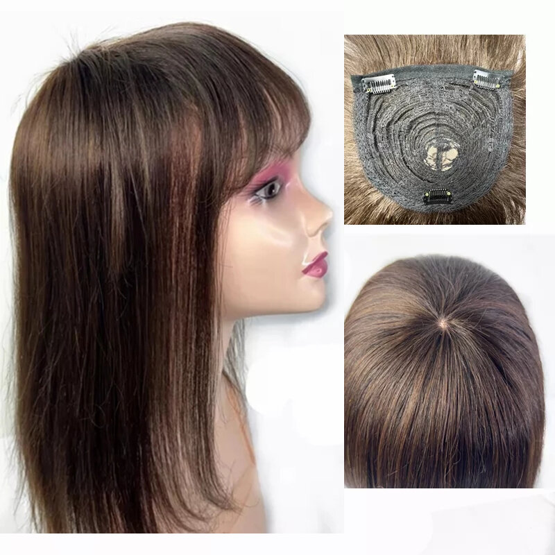 Halo Lady Beauty Short Straight Hair Topper con frangia invisibile 3D Hair Topper per donna Clip In estensioni dei capelli Non Remy