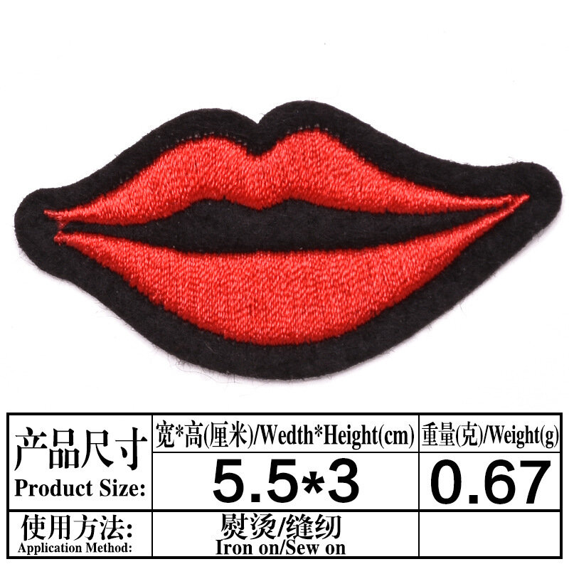 Parches bordados de labios rojos de 9 piezas para ropa de niña, Parche de planchado para coser, insignia DIY