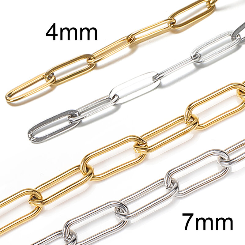 Chaîne trombone couleur or en acier inoxydable, 1 mètre, 4mm de largeur, pour collier, Bracelet de cheville, fabrication de bijoux, composants de bricolage, artisanat