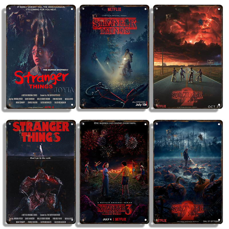 Placa decorativa de película Stranger Things, cartel Vintage de Metal de estaño para cine, Bar, decoración de pared del hogar, regalo estético