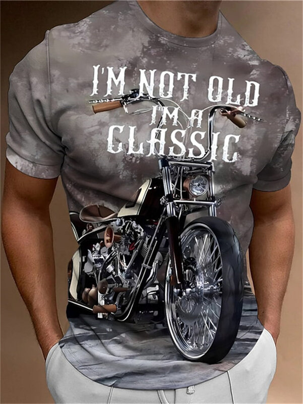 T-shirt à manches courtes imprimé voiture 3D pour homme, moto, vintage, tour de rue, motard, respirant