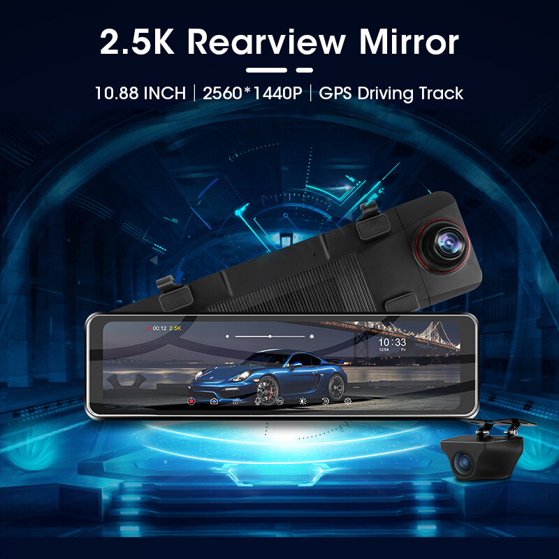 Vtopek 11 Inche 2.5K Auto Dvr Video Recorder Hd Dual Lens Video Recorder Achteruitkijkspiegel Reverse Camera 1080P Auto dash Cam Nachtzicht