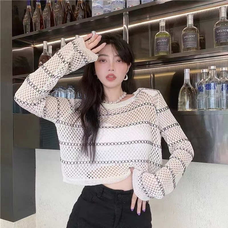 Hollow Out Summer Pullovers for Women Knitted Sweaters Thin Sun-proof Sexy Design Streetwear Ulzzang Vintage Hipster BF Mujer