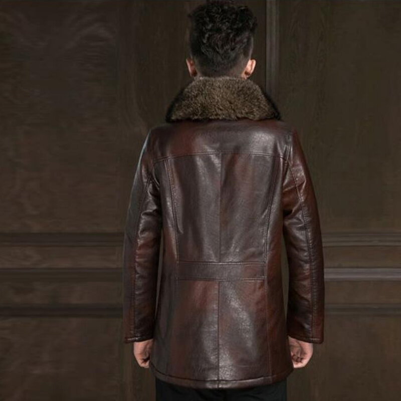 Jaqueta de couro PU masculina, casaco grosso quente, gola de pele de guaxinim, nova moda inverno, NZ417