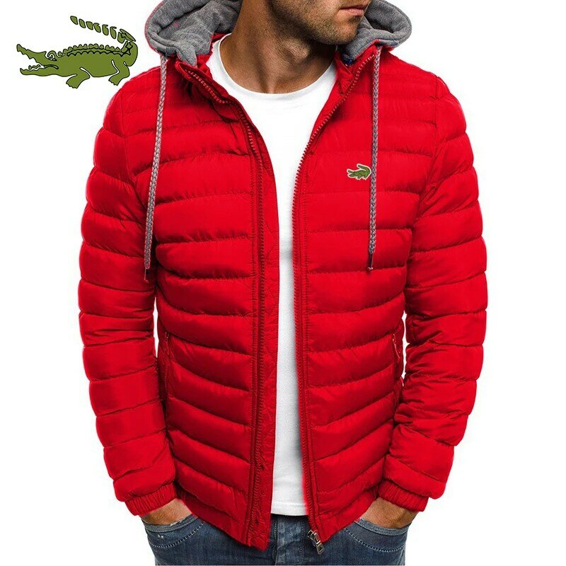 Alta qualidade masculino quente e à prova de vento algodão jaqueta moda casual com capuz engrossado impresso algodão jaqueta
