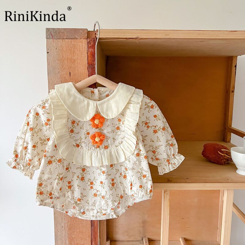 2022 outono bebê menina macacão flor algodão macio bebê crianças macacão meninas moda retro infantil roupas