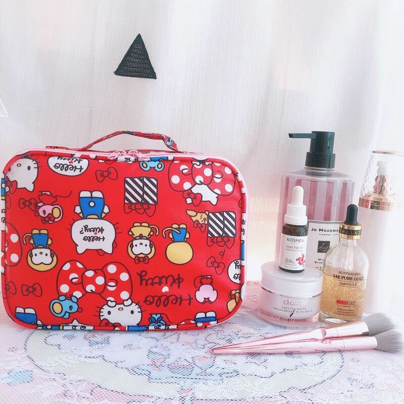 Sanrio Kawaii 헬로 키티 여성 만화 방수 화장품 가방 여행 가방 세면 용품 가방 보관 가방 주최자 뷰티 케이스