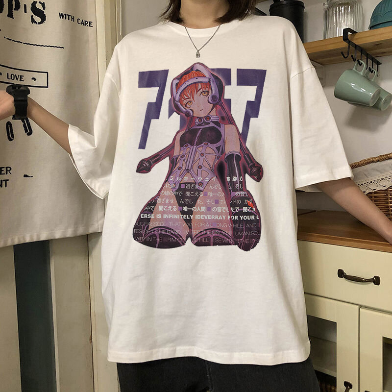 ขนาดใหญ่ T เสื้อผู้ชายสาวมังงะ Kanji อะนิเมะพิมพ์ T Shirt เสื้อลำลองแขนสั้น Tee เสื้อฤดูร้อน Streetwear Tops ผู้ห...