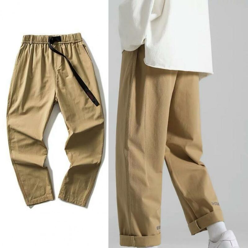 Pantalones Cargo rectos y sueltos para hombre, pantalón de pierna ancha con cintura elástica de Color sólido, ropa informal