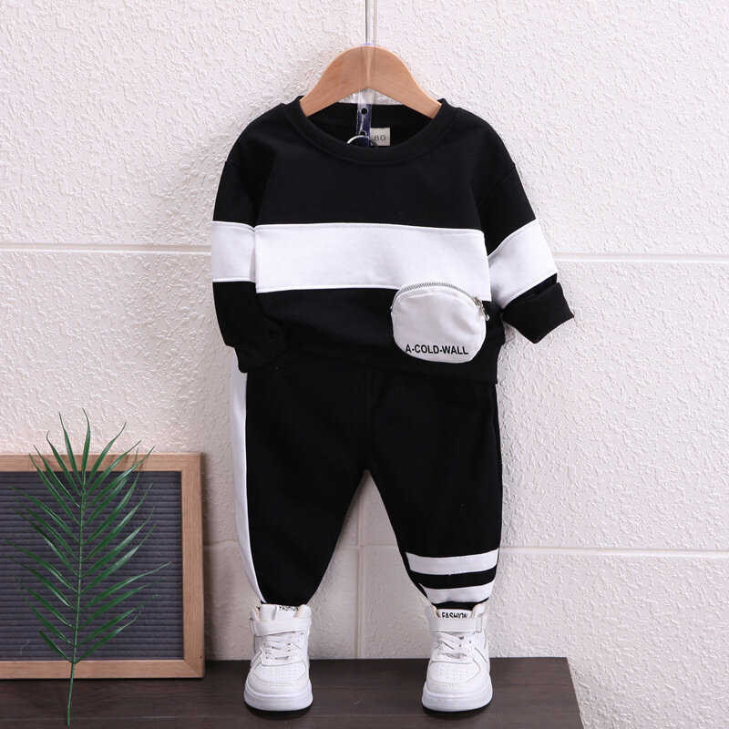 Celana Kaus Kasual Anak-anak Laki-laki Musim Semi Baru 2 Buah/Set Pakaian Bayi Perempuan Musim Gugur Pakaian Balita Kostum Pakaian Olahraga Katun Anak-anak