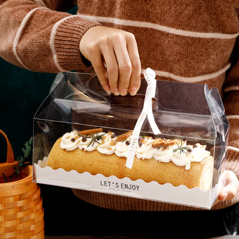 LPZHI 10Pcs Schweizer Rolle Verpackung Transparent Mousse Kuchen Box Mit Griff Für Geburtstag Hochzeit Absolvent Party Favors Urlaub