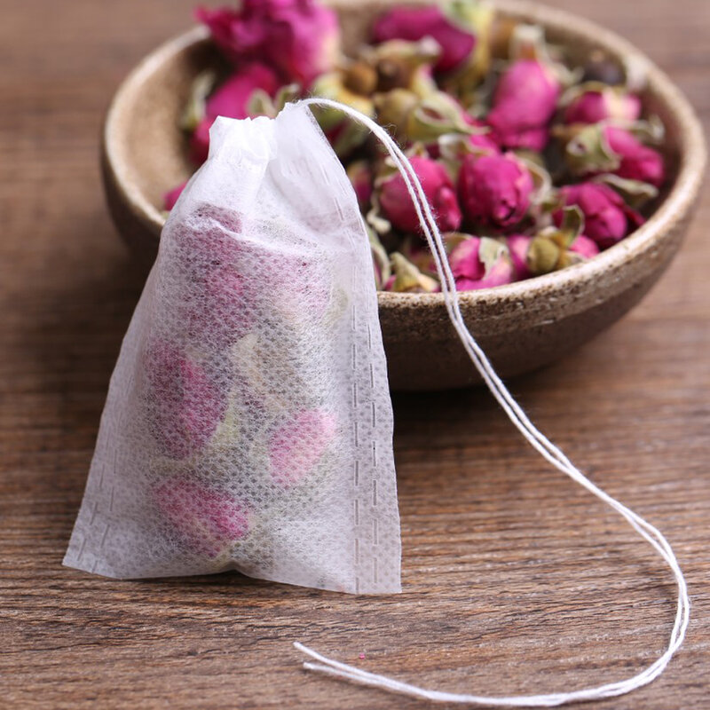 Sacos de chá descartáveis 100x7cm, sacos de chá vazios com fio selados e aromatizados, filtro de papel para ervas soltas