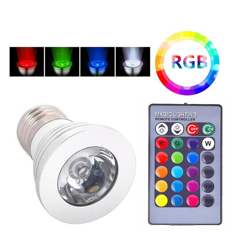 RGB LED 램프, E27, GU5.3, GU10, MR16, 밝기 조절 가능한 통 다이오드 천장 포코 스포트라이트, 홈 색조 장식 조명, 원격 스마트 전구