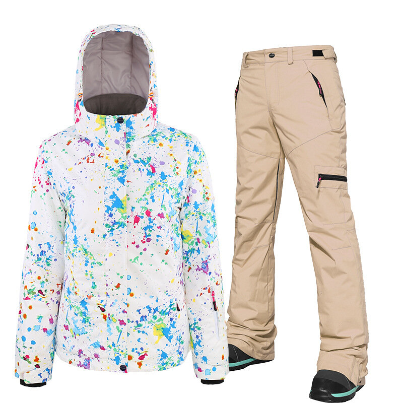 Комплект лыжного костюма SEARIPE, Женская Термоодежда, ветровка, водонепроницаемая зимняя теплая куртка, пальто для сноуборда, брюки, уличное снаряжение