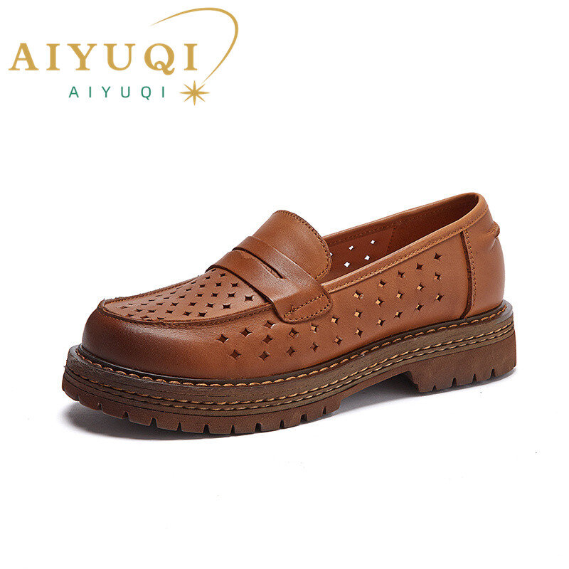Aiyuqi sapatos femininos verão 2022 novo estilo britânico retro couro real das senhoras sapatos grossos-solados sandálias de pele natural