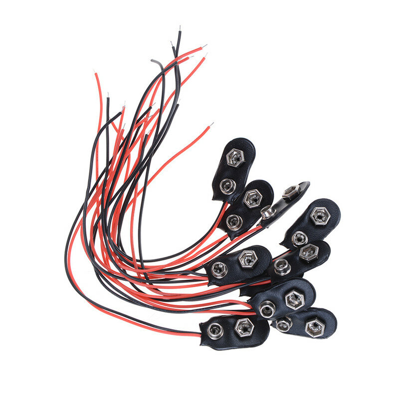 10pcs 9V Battery Clips 15cm Black Red Cable Connection Connector Buckle