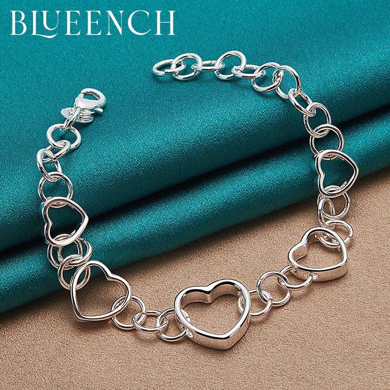 Blueench 925 prata esterlina coração peça redonda pulseira para feminino diário correspondência casual redução de idade jóias