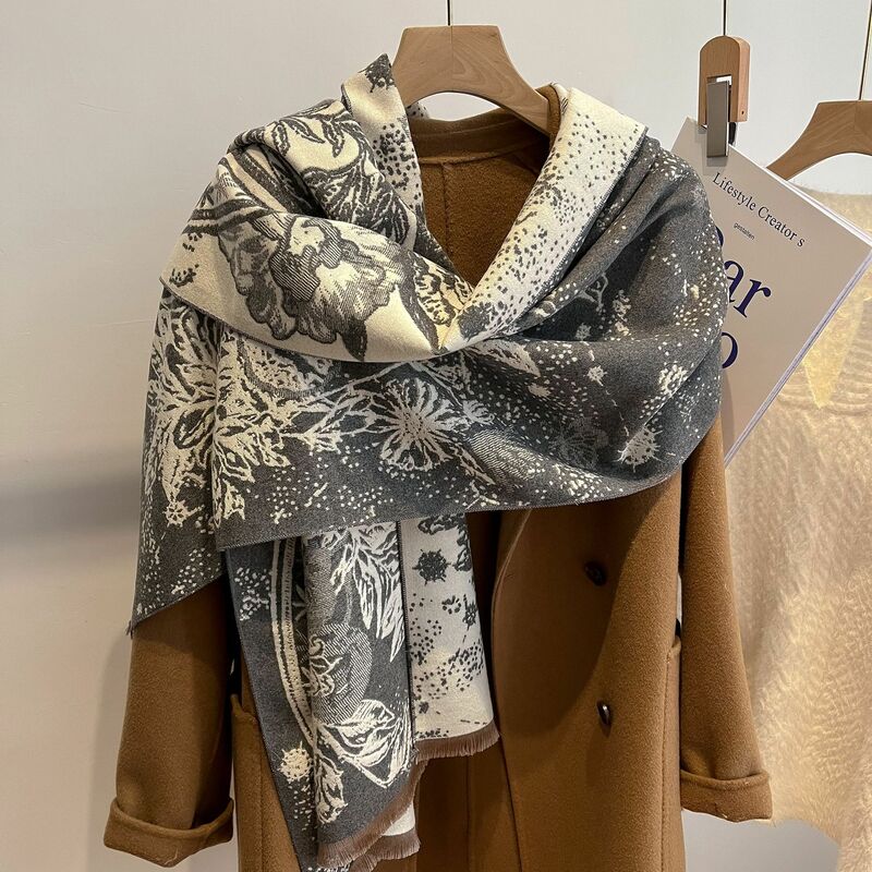 2022ฤดูหนาวผ้าขนสัตว์ชนิดหนึ่งผ้าพันคอแฟชั่นสำหรับผู้หญิงพิมพ์หนา Pashmina Shawl Wrap ออกแบบผ้าห่ม Stole หญิงผ้าพันคออบอุ่นสุภาพสตรี