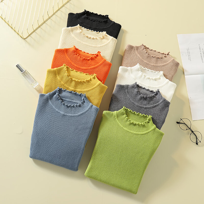 2022 autunno inverno nuova versione coreana di maglione a maniche lunghe donna pullover slim knit donna base shirt