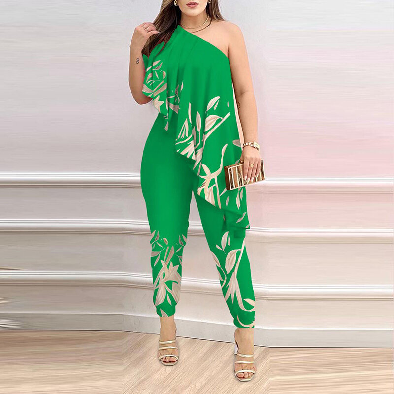 Jumpsuits Women's Causal Club Outfits Fashion and Elegant Woman Pants Irregular Off Shoulder Top Overalls Tight Fitting Jumpsuit