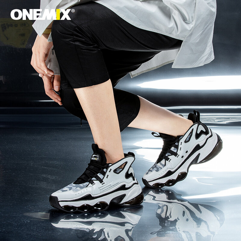 ONEMIX scarpe sportive per uomo cuscino d'aria Mesh traspirante nero bianco Sneakers per donna piattaforma riflettente calzature scarpe da corsa