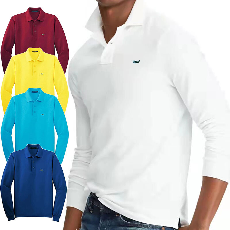男性用の長袖コットンポロシャツ,カジュアルなラペルシャツ,若者向け,刺fish付き,フィッシュポロシャツ