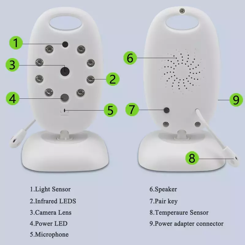 Monitor Bayi Video Nirkabel 2.0 Inci Kamera Keamanan Warna 2 Arah Bicara NightVision IR LED Pemantauan Suhu dengan 8 Lagu Pengantar Tidur