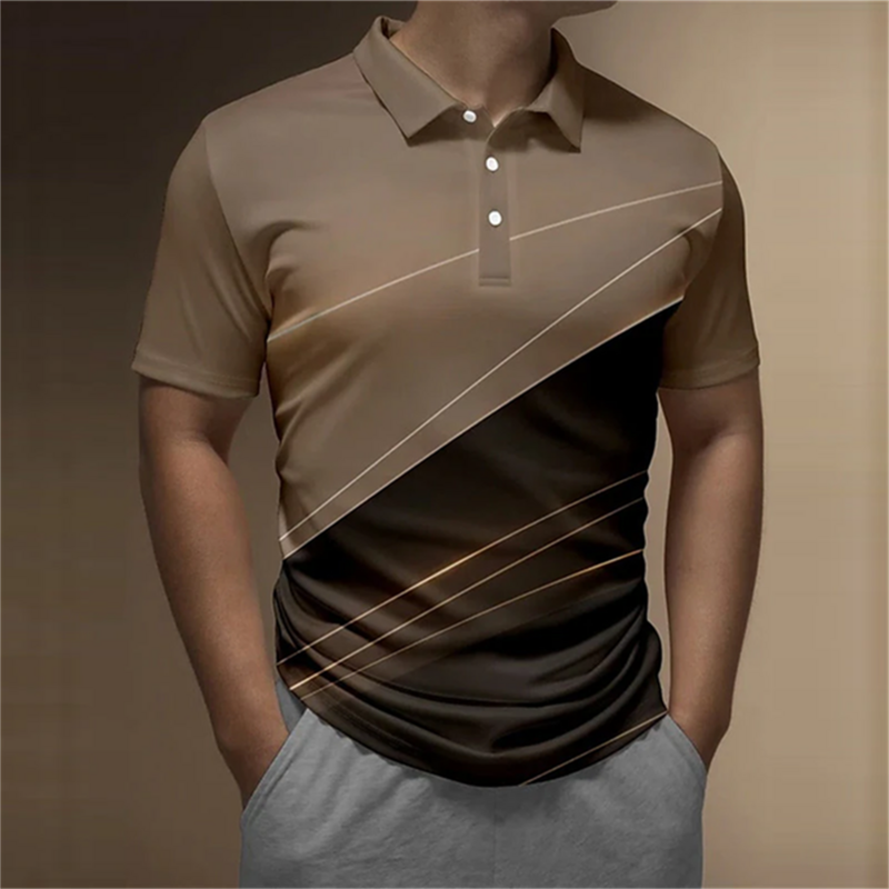 Męska koszulka Polo w stylu Vintage 3d nadruk w paski męska bluzka Oversized letnia bluzka Streetwear z krótkim rękawem męska koszulka Polo Casual z klapą
