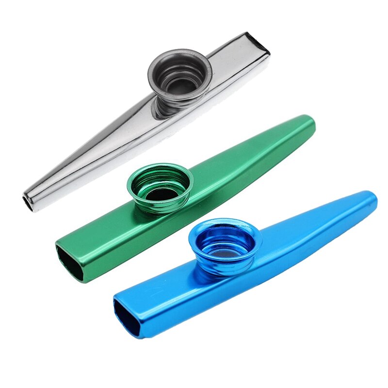 Kazoo-diafragma de flauta para niños amantes de la música, aleación de aluminio de Metal con 5 piezas, regalo, verde, azul y plateado, 3 juegos