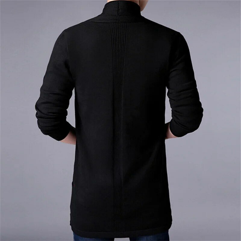 Casacos de camisola masculina nova moda 2023 primavera masculino fino longo cor sólida de malha jaqueta moda masculina casual casaco cardigan