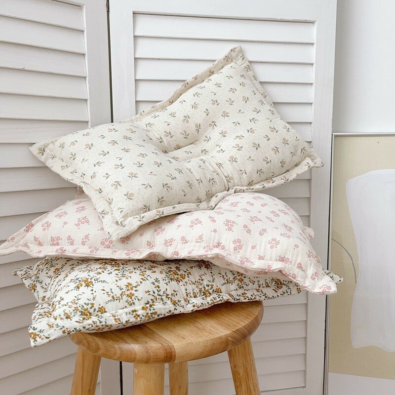 Almohada de algodón con flores coreanas para bebé recién nacido, ropa de cama de muselina Floral, cojín decorativo para bebé