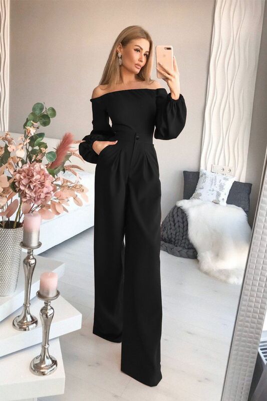 Jumpsuits for Women 2022 Elegant New Office Lady Jumpsuits One-word Collar Slim Trousers Long Sleeves Jump Suits for Women