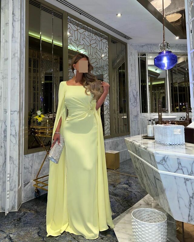 Glmour, желтое платье с вырезом лодочкой, тафта, три четверти, длина в пол, вечернее платье, иллюзия, في فف2023