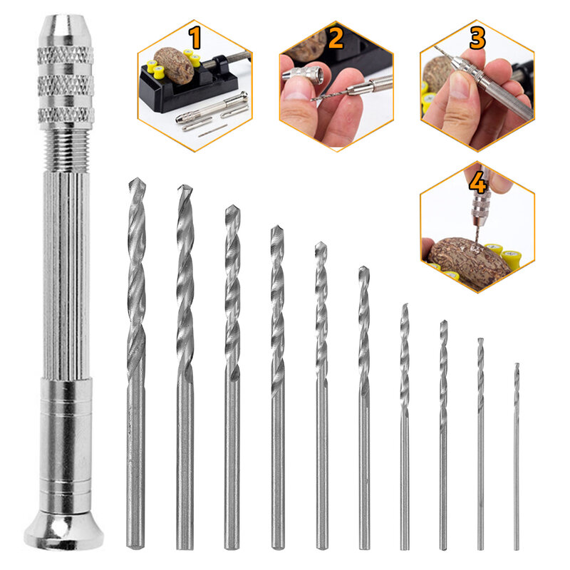 11 pezzi di precisione Pin morsa Mini Micro punte elicoidali a mano Set di utensili rotanti Kit 0.8-3mm strumento rotante per resina modello fai da te mestiere