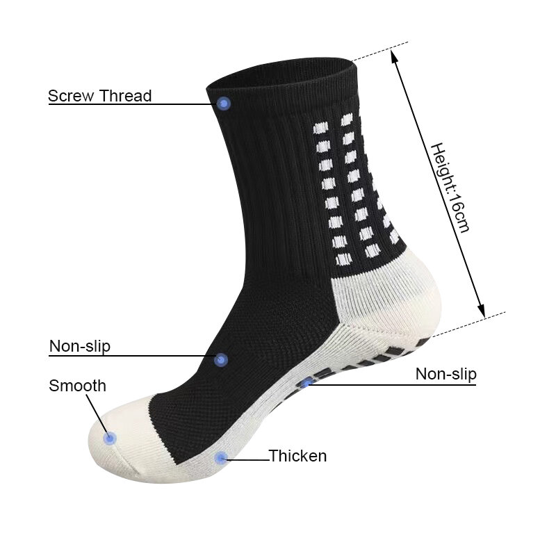 Calcetines de fútbol antideslizantes para hombre y mujer, calcetín deportivo, película de fricción cuadrada, fondo grueso, absorbe el sudor