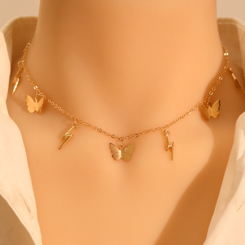 LATS – collier ras du cou avec pendentif en forme de papillon pour femmes, chaîne de couleur or et argent, bijoux de plage, cadeau bon marché